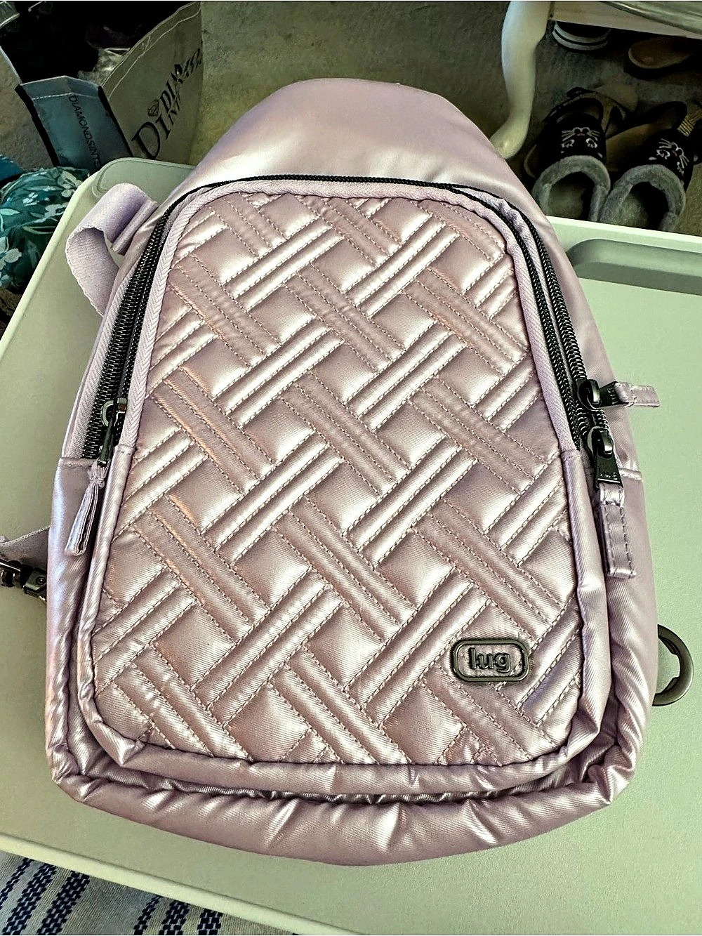 Lug Scurry Sling Bag Geometric Purple Metallic NWT